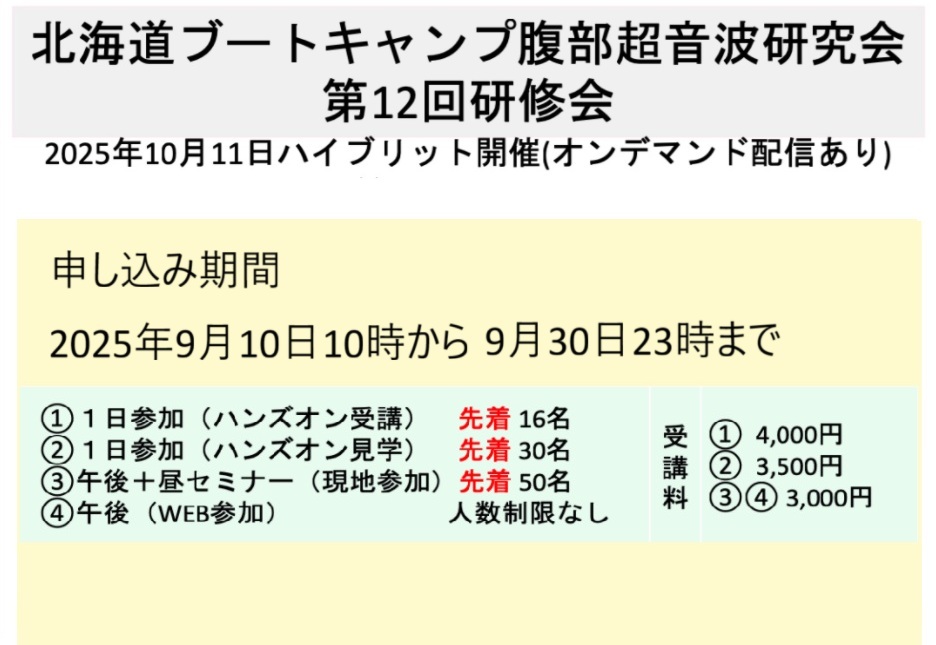 北海道ブートキャンプ腹部超⾳波研究会 第12回研修会
